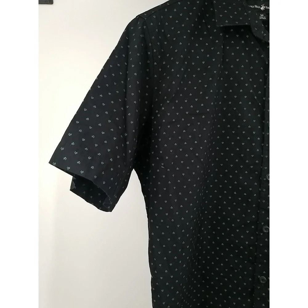 Beverly Hills Polo Club Mens Black‎ Chevron Short Sleeve Button Up Shirt Medium